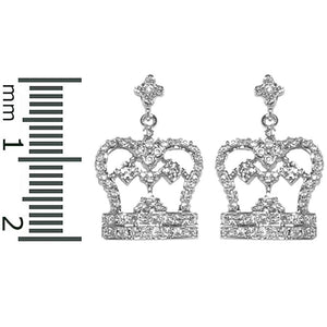 SILVER CROWN EARRINGS CLEAR CZ CUBIC ZIRCONIA ( 1185 S )