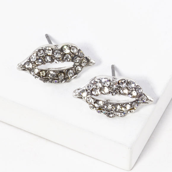 SILVER LIP RHINESTONE EARRINGS ( 2059 RCR )