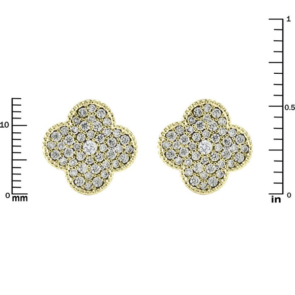 Gold Quatrefoil Earrings Clear CZ Cubic Zirconia Stones ( 2318 GD )