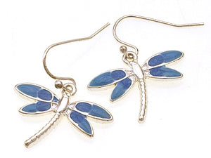 BLUE Enamel Dragonfly Fish Hook Earrings ( 29528 SBL )