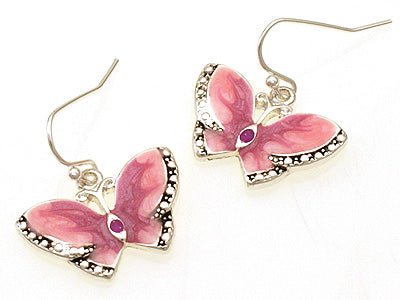 SILVER PINK BUTTERFLY EARRINGS ( 31526 SPK )