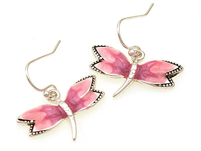 SILVER PINK DRAGONFLY EARRINGS ( 31527 SPK )
