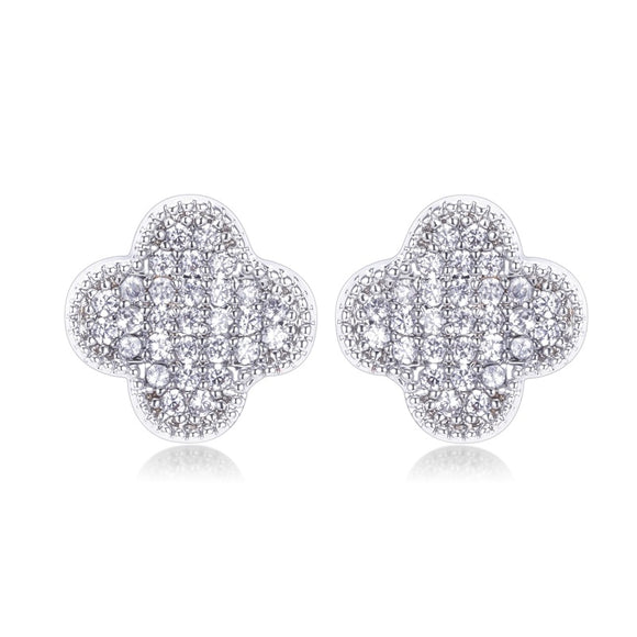 Silver Quatrefoil Earrings Clear CZ Cubic Zirconia Stones ( 4625 RH )