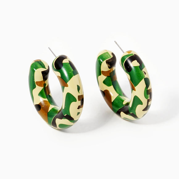 THICK CAMOUFLAGE HOOP EARRINGS ( 4716 CAM )