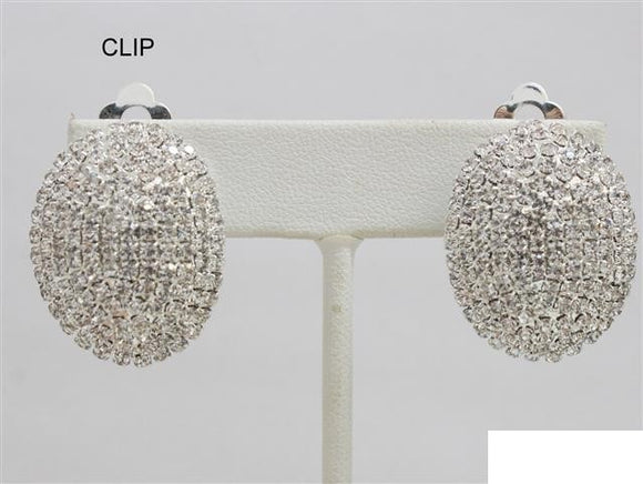 SILVER CLEAR CLIP ON EARRINGS ( 5571 SCRY )