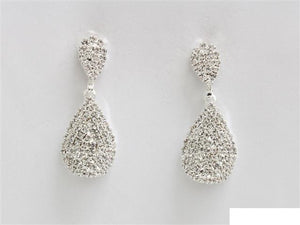 SILVER CLEAR 1.25" Pave Double Teardrop Earrings ( 6024 SCL )