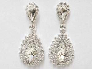 2" SILVER CLEAR TEARDROP EARRINGS ( 6746 SCL )