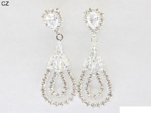 SILVER DANGLING EARRINGS CLEAR CZ STONES ( 6858 SCRY )