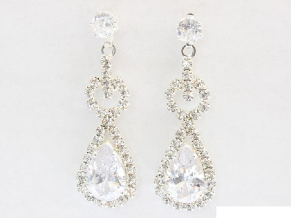 SILVER DANGLING HEART DROP EARRINGS CLEAR CZ STONES ( 6861 SCRY )