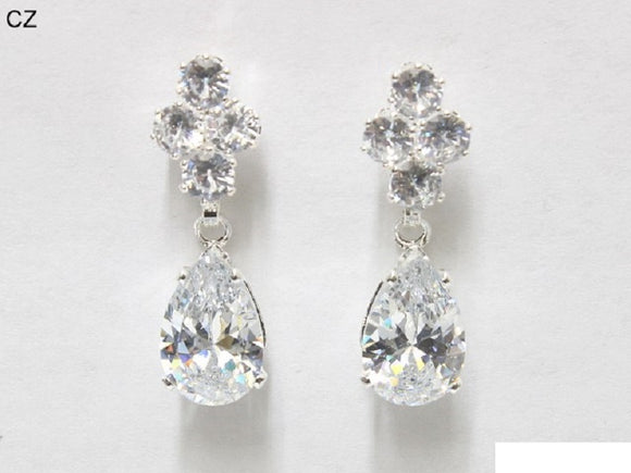 DANGLING TEAR DROP EARRINGS CLEAR CZ STONES ( 6878 SCRY )