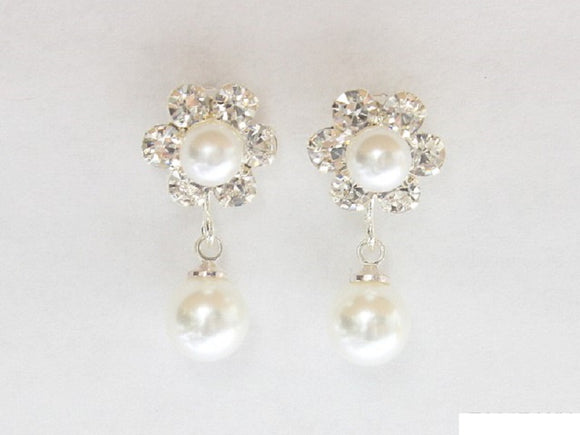 DANGLING RHINESTONE PEARL EARRINGS ( 6917 SWH )