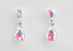 1.25" SILVER AB TEARDROP EARRINGS ( 6992 SAB )