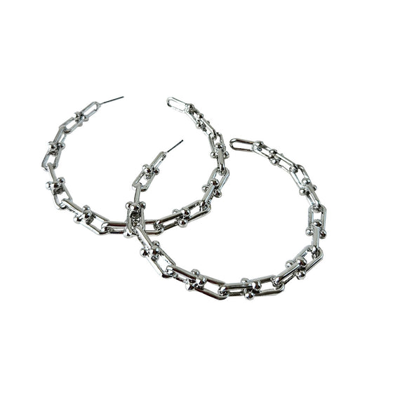 SILVER LINK HOOP EARRINGS ( 0855 RHXX )