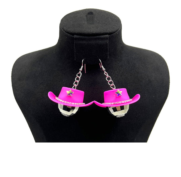 FUCHSIA COWBOY HAT EARRINGS ( 0356 FUAB )