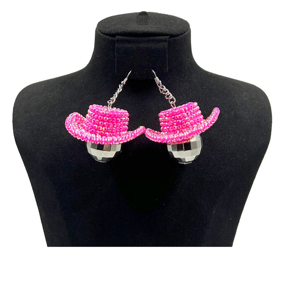 FUCHSIA COWBOY HAT EARRINGS ( 0357 FUAB )