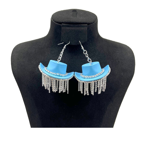 TURQUOISE COWBOY HAT EARRINGS ( 0393 TQC )