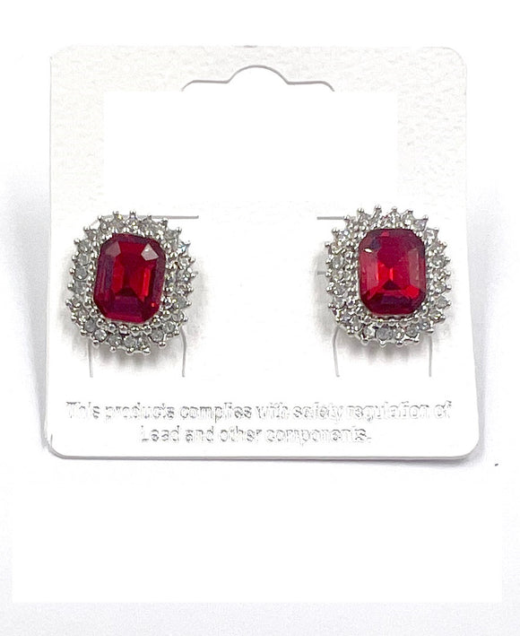 SILVER EARRINGS CLEAR RED STONES ( 0413 3R )