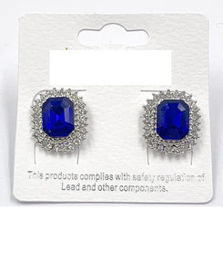 SILVER EARRINGS CLEAR BLUE STONES ( 0413 3S )