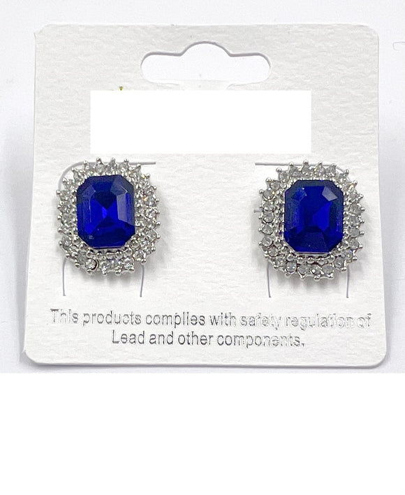 SILVER EARRINGS CLEAR BLUE STONES ( 0413 3S )