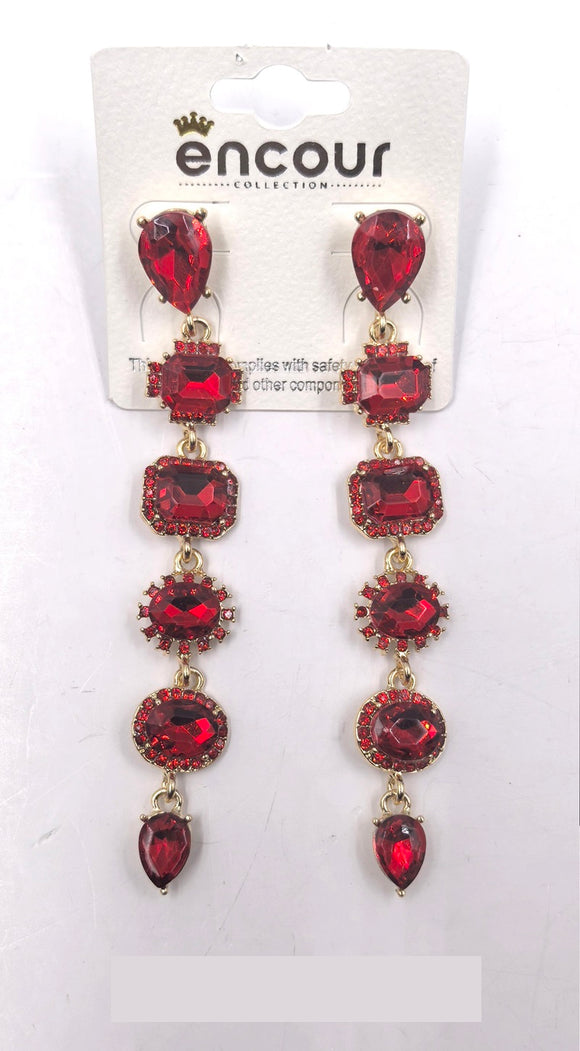 GOLD RED DANGLING EARRINGS ( 0469 2R )