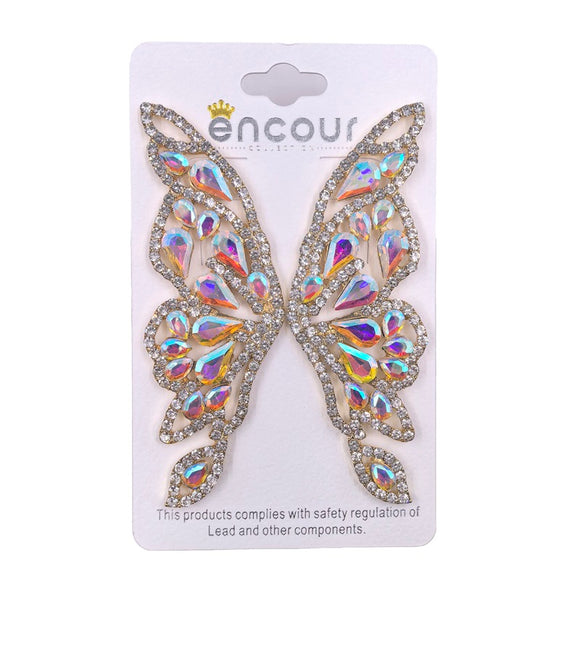 GOLD BUTTERFLY WING EARRINGS AB STONES ( 0478 2X )