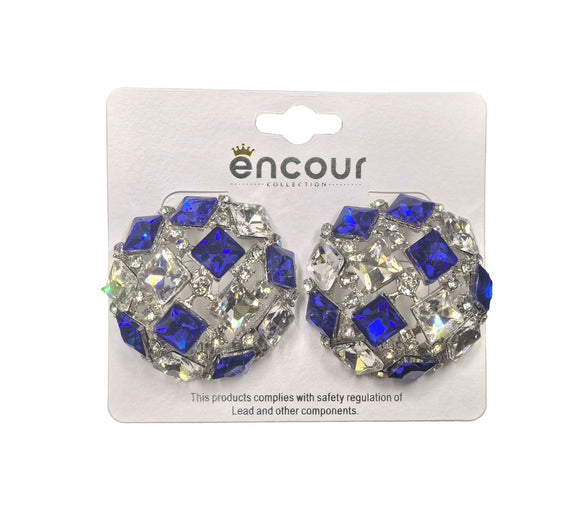 SILVER ROYAL BLUE CLEAR RHINESTONE EARRINGS ( 0557 3RBWH )