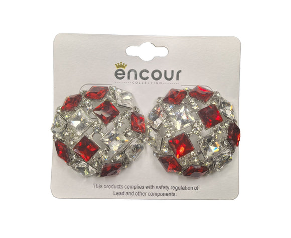 SILVER RED CLEAR RHINESTONE EARRINGS ( 0557 3RDWH )