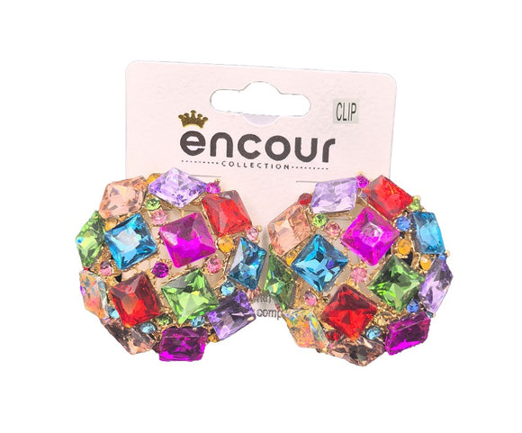 GOLD MULTICOLOR RHINESTONE CLIP ON EARRINGS ( 0557C 2MT )