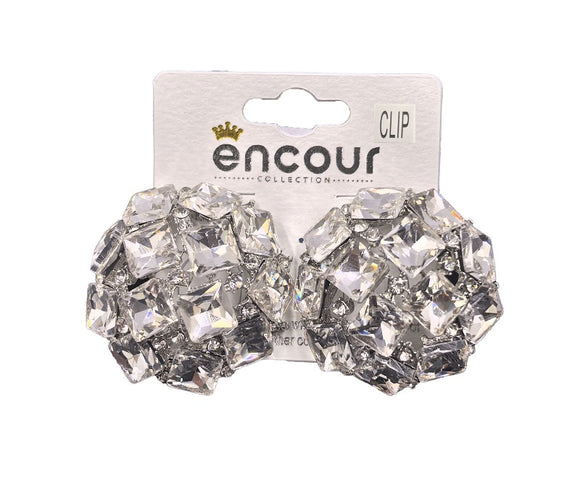 SILVER CLEAR RHINESTONE CLIP ON EARRINGS ( 0557C 3C )