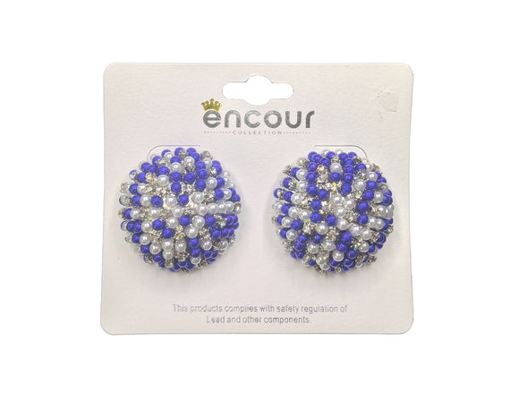 ROYAL BLUE WHITE PEARL CLIP ON EARRINGS ( 0570 3RBWH )