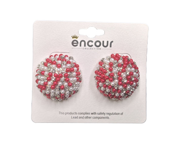 RED WHITE PEARL CLIP ON EARRINGS ( 0570 3RDWH )