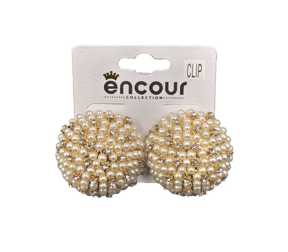 GOLD CREAM PEARL CLIP ON EARRINGS ( 0570C 2CR )