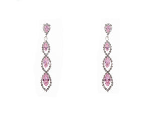 DANGLING SILVER EARRINGS CLEAR ROSE COLORED CZ STONES ( 11251 CLROSV )