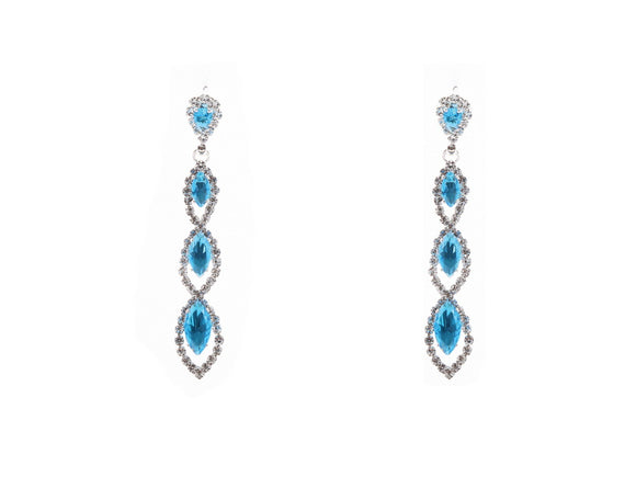 DANGLING SILVER EARRINGS TURQUOISE CLEAR CZ STONES ( 11251 CLTQSV )