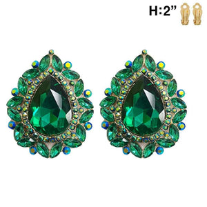 GOLD CLIP ON EARRINGS GREEN STONES ( 11613 GGR )