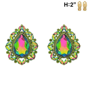 GOLD CLIP ON EARRINGS VITRAIL OIL SPILL STONES ( 11613 GRB )