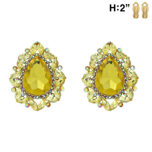 GOLD CLIP ON EARRINGS YELLOW STONES ( 11613 GYE )