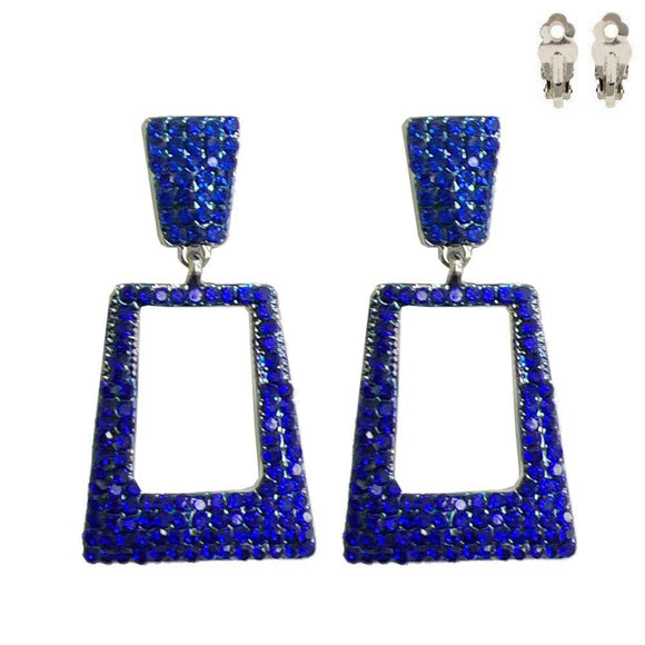 GOLD CLIP ON EARRINGS ROYAL BLUE STONES ( 166 RRY )