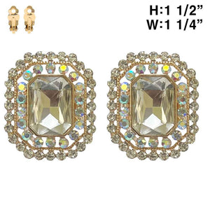 SQUARE RHINESTONE CLIP ON EARRINGS ( 195 GCA )