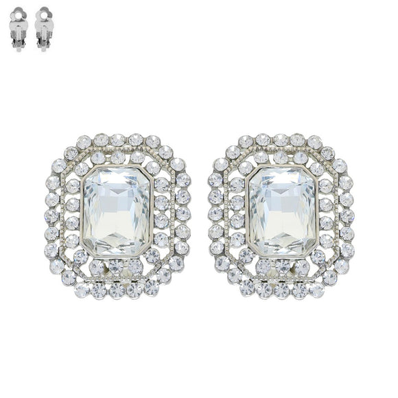 SQUARE RHINESTONE CLIP ON EARRINGS ( 195 RCL )