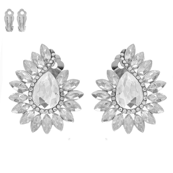 SILVER CLEAR STONE CLIP ON EARRINGS ( 199 RCL )