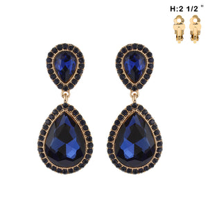 2.5" GOLD NAVY BLUE CLIP ON EARRINGS ( 19 GNV )