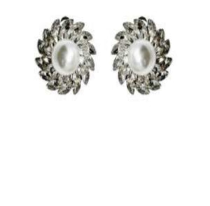 1 1/4" SILVER WHITE PEARL BURST STONE CLIP ON EARRINGS ( 200 RWH )