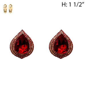 GOLD CLIP ON EARRINGS RED STONES ( 202 GRD )