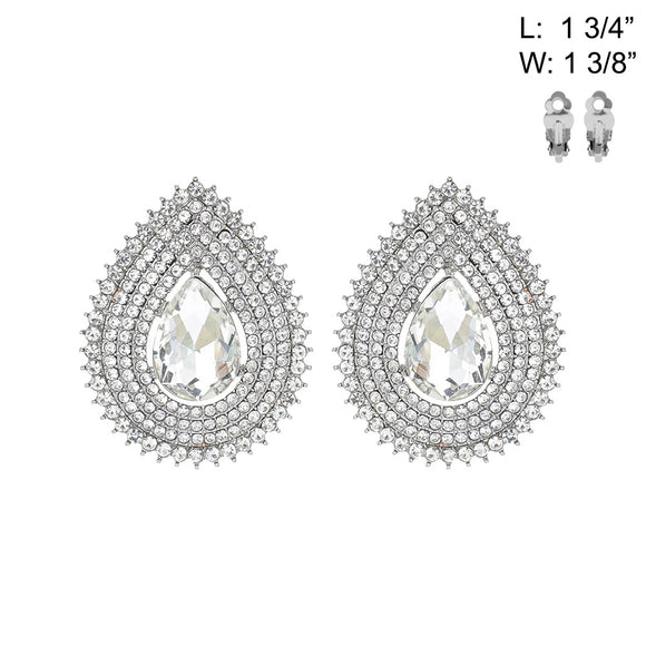 SILVER CLEAR STONE CLIP ON EARRINGS ( 21 RCL )