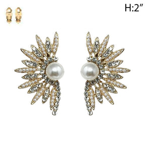 RHINESTONE PEARL CLIP ON EARRINGS ( 195 GCR )