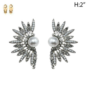 RHINESTONE PEARL CLIP ON EARRINGS ( 195 RCL )