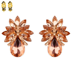 ROSE GOLD CLIP ON EARRINGS PEACH STONES ( 4276 GPH )