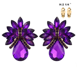 GOLD PURPLE CLIP ON EARRINGS STONES ( 4276 GPU )