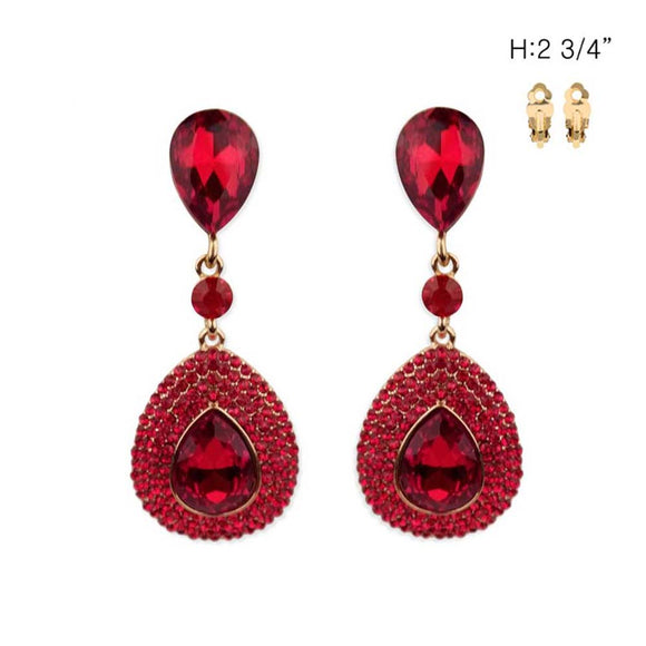 GOLD CLIP ON EARRINGS RED STONES ( 56 GRD )